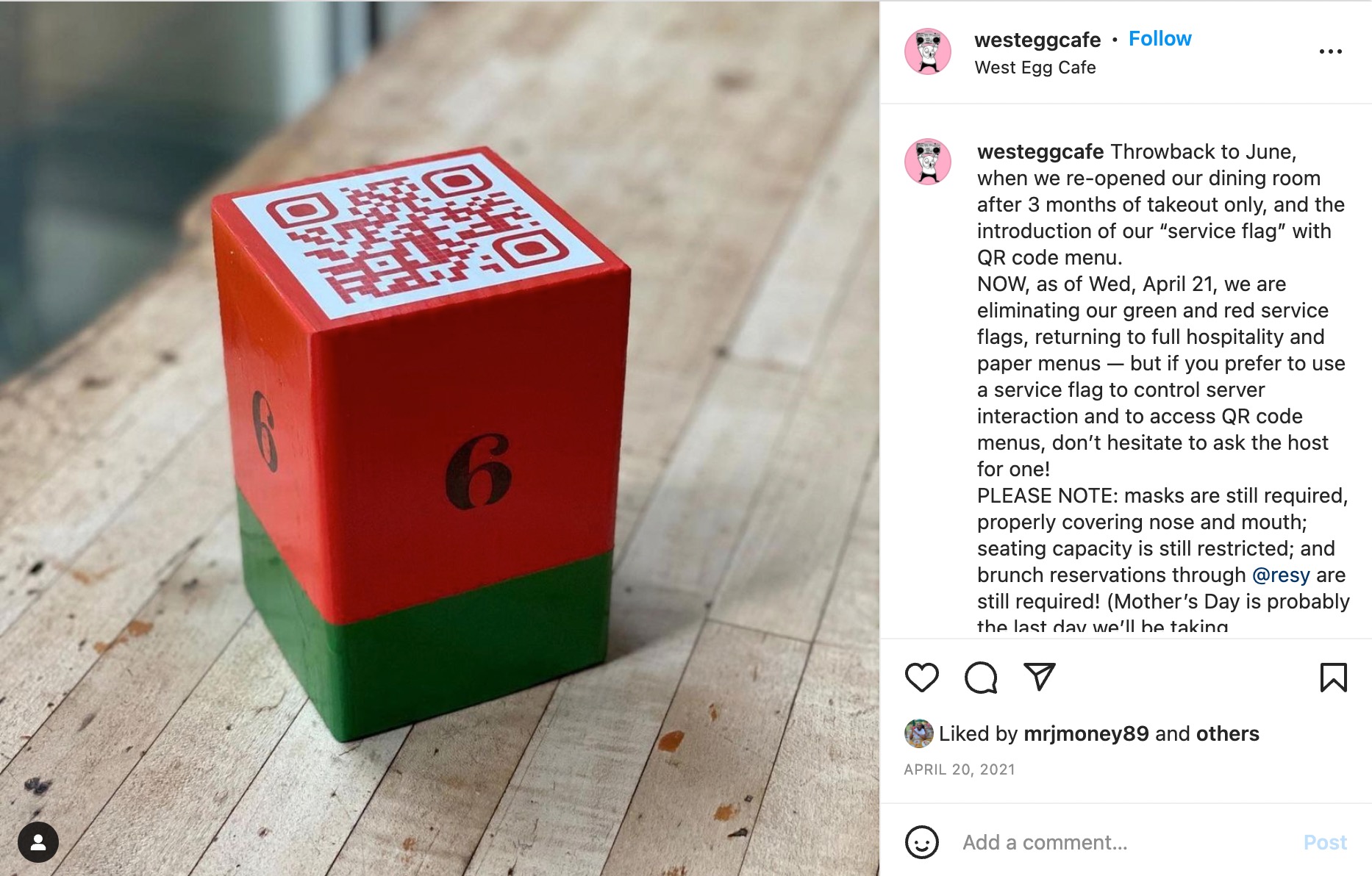 qr code for business - west egg cafe